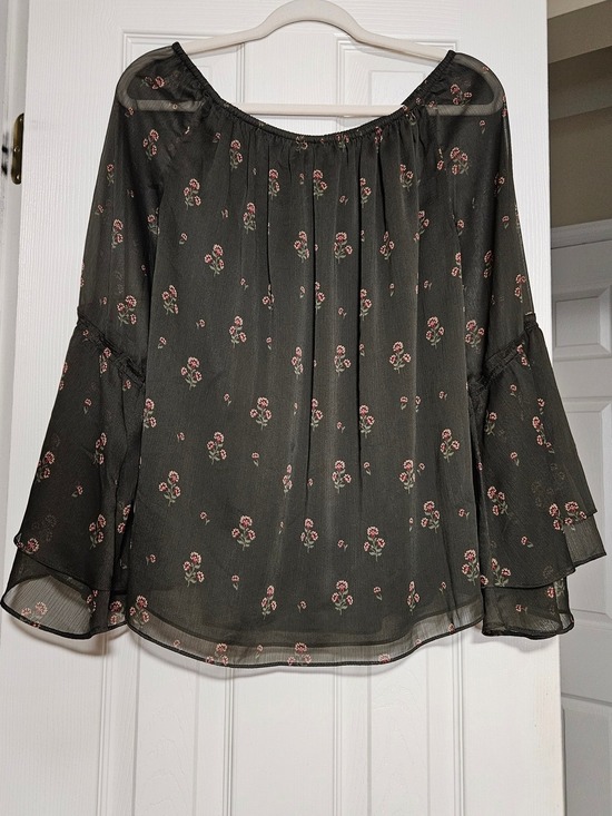 White House Black Market Tops - White House Black Market Olive Brown Floral Blouse
